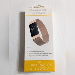 NEW Stainless Steel Mesh Watch Band For Fitbit Charge 3 & Charge 4, Rosegold